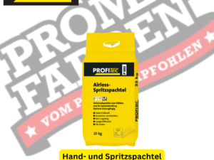 Spritzspachtel auf Dispersionsbasis für den dünnschichtigen Materialauftrag auf ebenen Untergründen, wie Beton und Betonfertigteilen (bis 2 mm pro Auftrag). Zum Abglätten und zum dekorativen Sprenkelauftrag auf Innenwand- und Deckenflächen. Gutes Deckvermögen, lange Offenzeit, nass filzbar, gut schleifbar, für Qualitätsstufen Q3 und Q4. Lösemittelfrei.