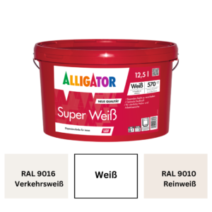 Alligator Super Weiß LEF Wandfarbe 12,5 Liter Verkehrsweiß RAL 9016  Verschiedene Größen