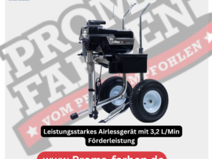 Produktvorteile: schnelles und effektives Arbeiten unschlagbares Preis-/Leistungsverhältnis weites Einsatzgebiet leicht zu bedienen digitale Druckregelung und -anzeige reinigungsfreundlicher Easy Out Verteilerfilter Einsatzbereiche: Für Renovierungs- und Neubauobjekte, zum effektiven Spritzen von Gewebekleber, Brandschutz sowie Innenwand- und Fassadenfarben. Motorleistung: 2,6 kW Max. Fördermenge: 3,2 L/Min²