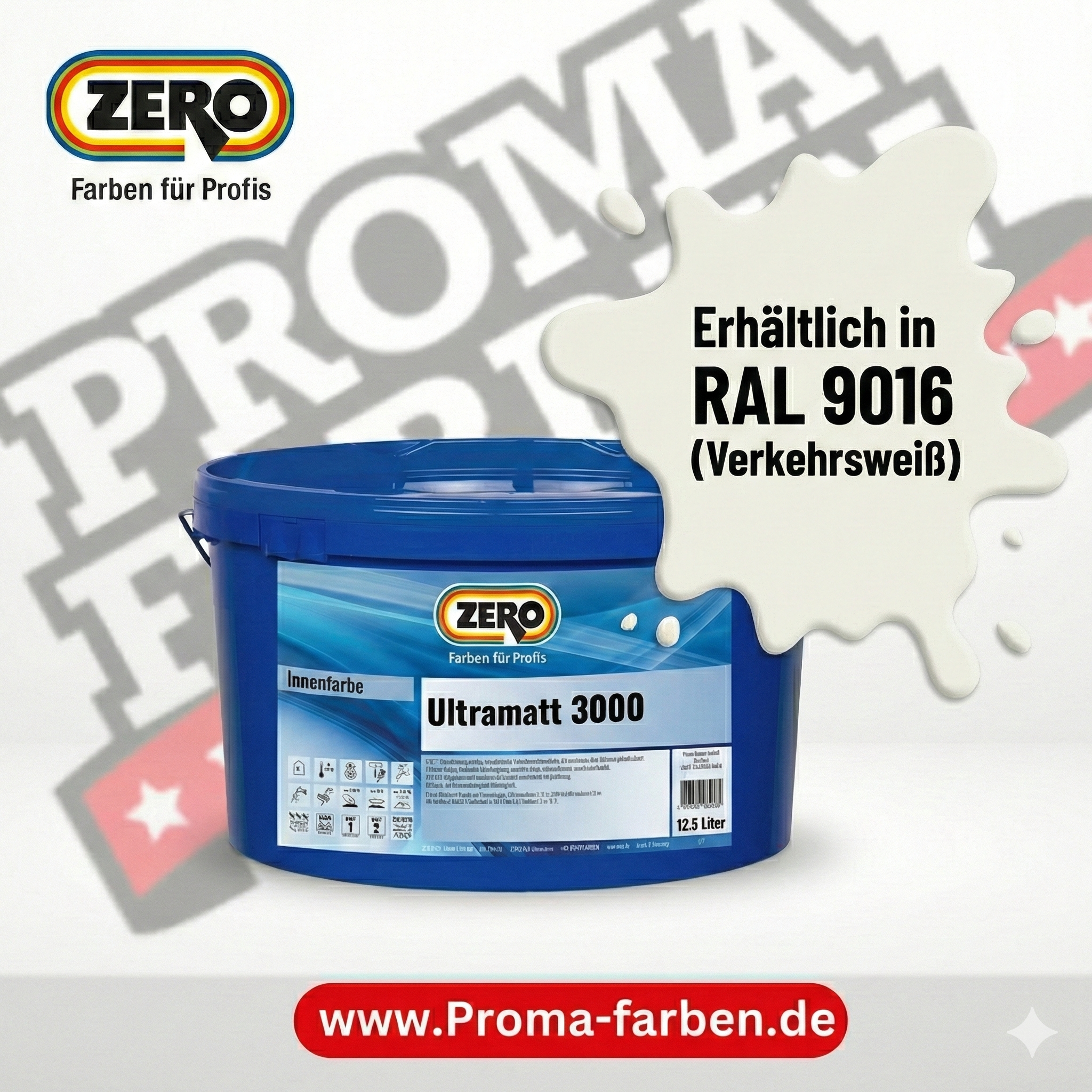 Zero Ultramatt 3000 – 12,5 L weiß Wandfarbe RAL 9016