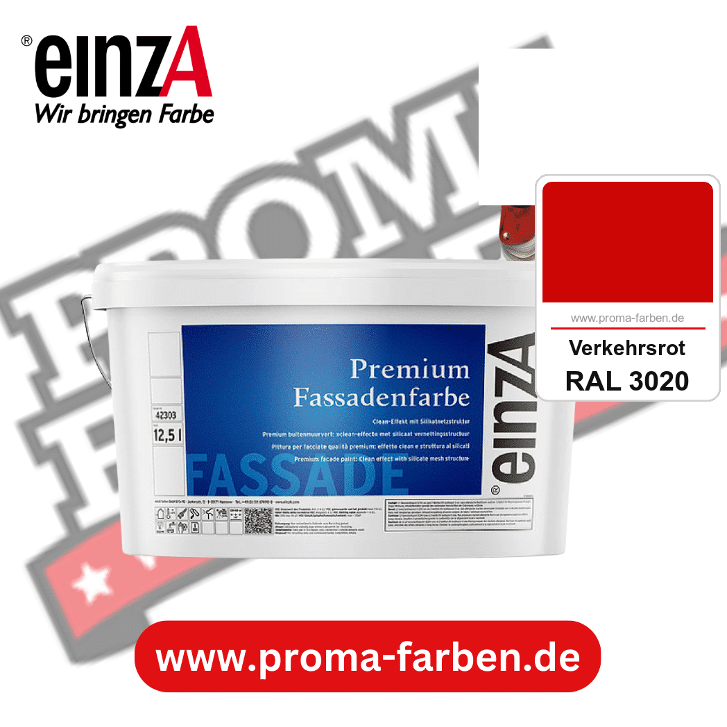 einzA Premium Fassadenfarbe kaufen bei Proma Farben RAL 3020 Verkehrsrot