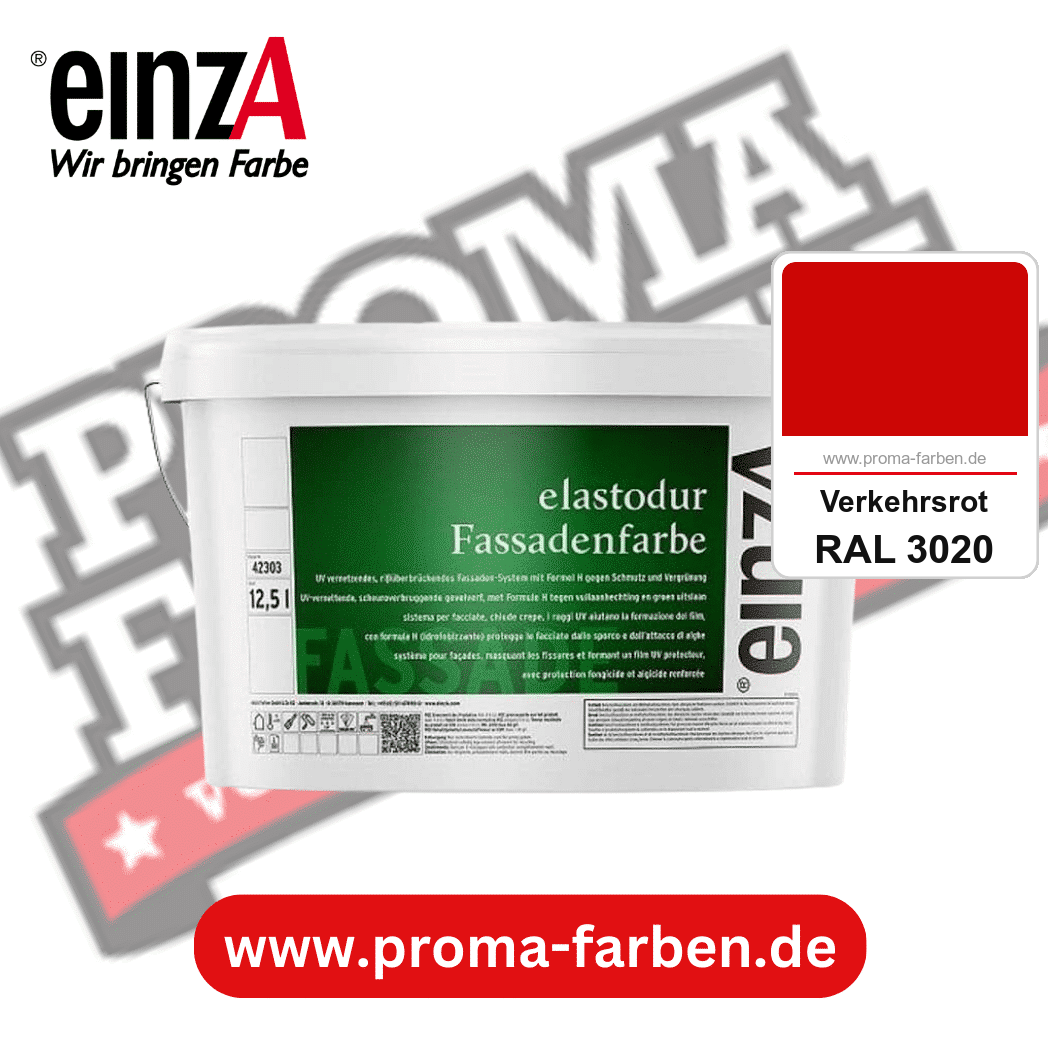 einzA elastodur Fassadenfarbe kaufen bei Proma Farben RAL 3020 Verkehrsrot