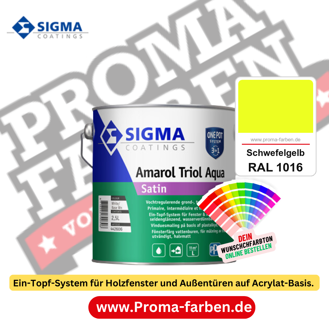 SIGMA Amarol Triol Aqua Satin kaufen bei Proma Farben RAL 1016 Schwefelgelb
