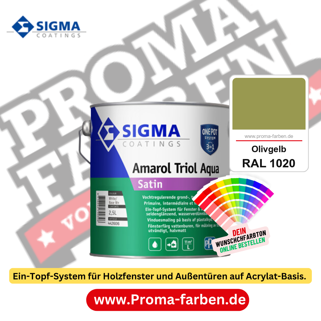 SIGMA Amarol Triol Aqua Satin kaufen bei Proma Farben RAL 1020 Olivgelb