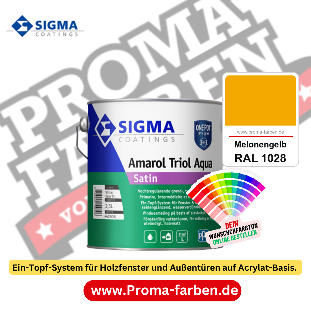 SIGMA Amarol Triol Aqua Satin kaufen bei Proma Farben RAL 1028 Melonengelb