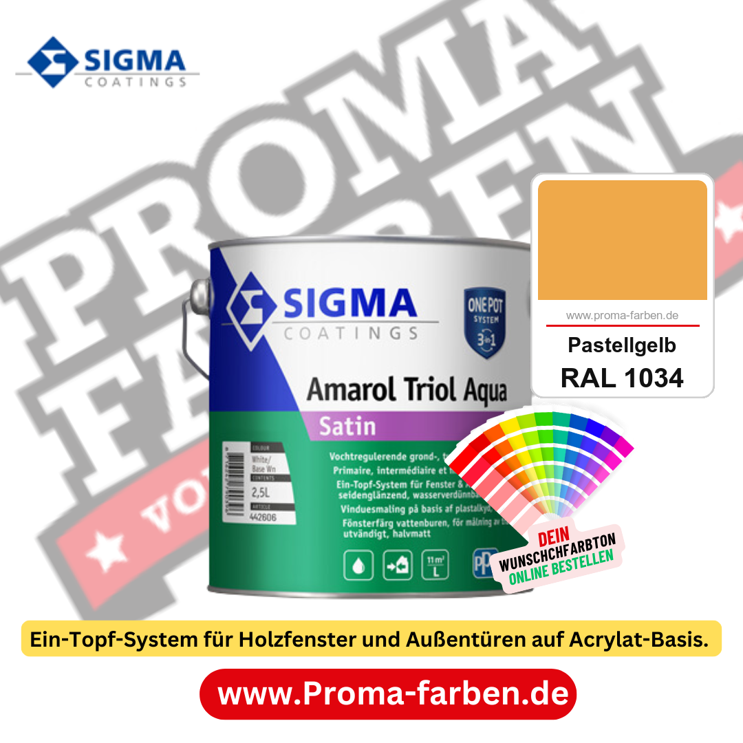SIGMA Amarol Triol Aqua Satin kaufen bei Proma Farben RAL 1034 Pastellgelb