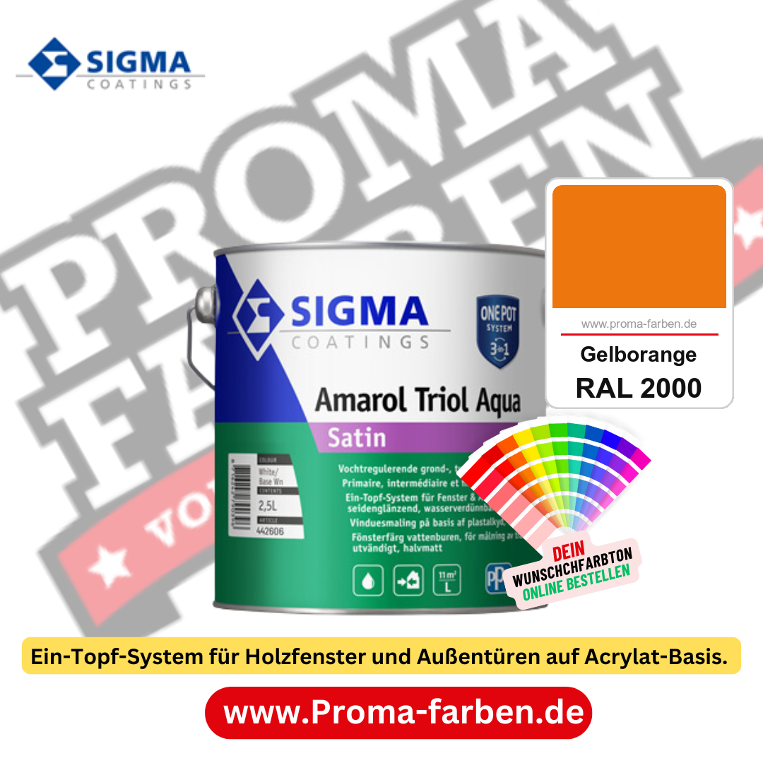 SIGMA Amarol Triol Aqua Satin kaufen bei Proma Farben RAL 2000 Gelborange