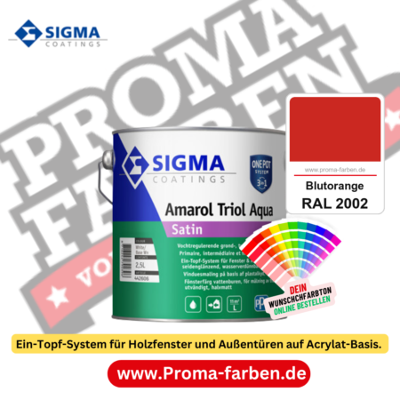 SIGMA Amarol Triol Aqua Satin kaufen bei Proma Farben RAL 2002 Blutorange