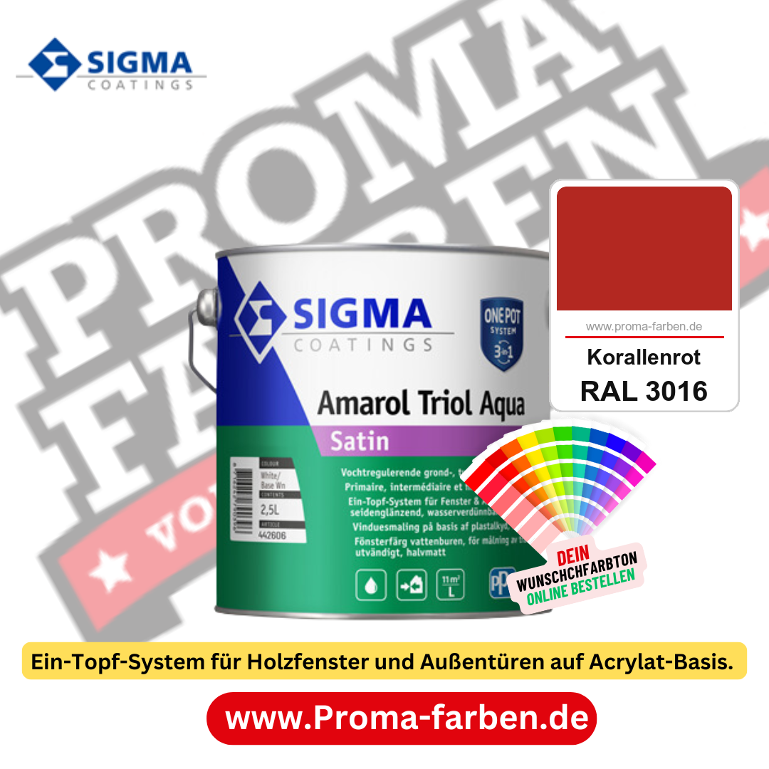 SIGMA Amarol Triol Aqua Satin kaufen bei Proma Farben RAL 3016 Korallenrot