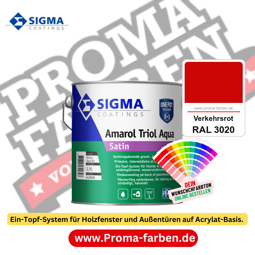 SIGMA Amarol Triol Aqua Satin kaufen bei Proma Farben RAL 3020 Verkehrsrot