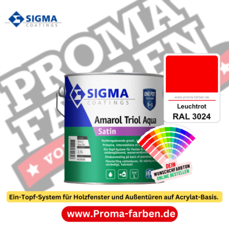SIGMA Amarol Triol Aqua Satin kaufen bei Proma Farben RAL 3024 Leuchtrot