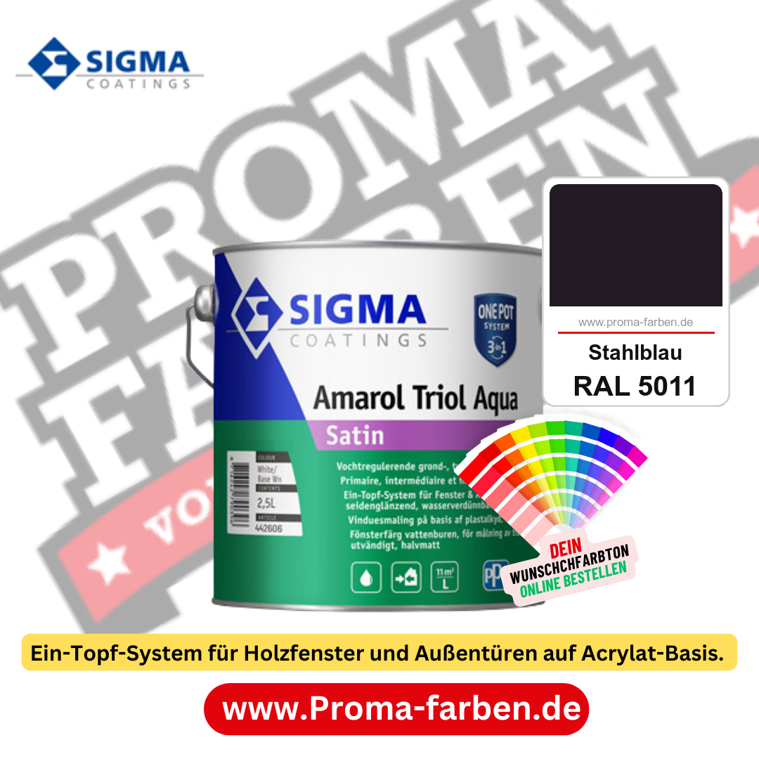 SIGMA Amarol Triol Aqua Satin kaufen bei Proma Farben RAL 5011 Stahlblau