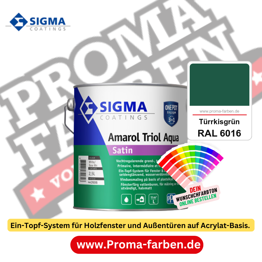 SIGMA Amarol Triol Aqua Satin kaufen bei Proma Farben RAL 6016 Türrkisgrün
