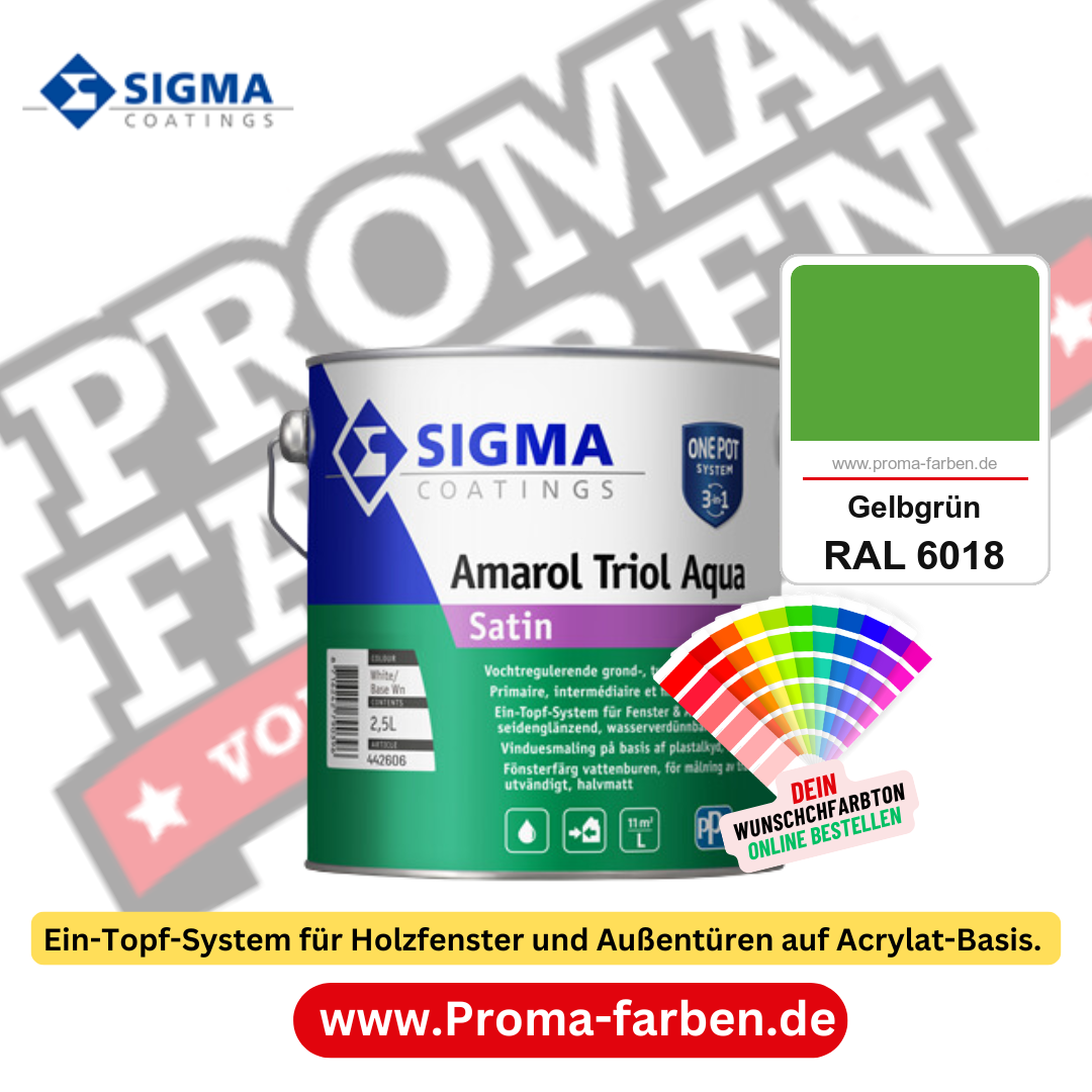 SIGMA Amarol Triol Aqua Satin kaufen bei Proma Farben RAL 6018 Gelbgrün