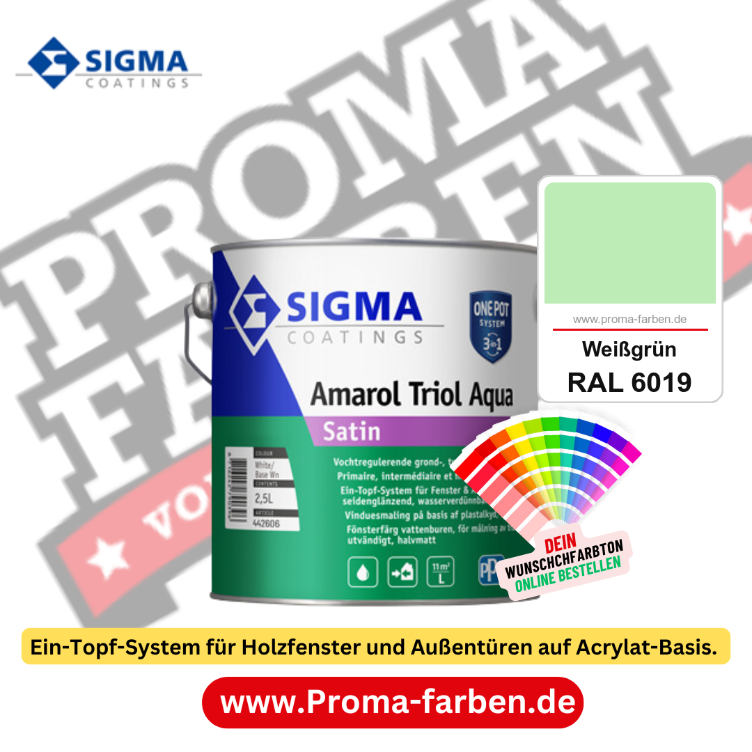SIGMA Amarol Triol Aqua Satin kaufen bei Proma Farben RAL 6019 Weißgrün