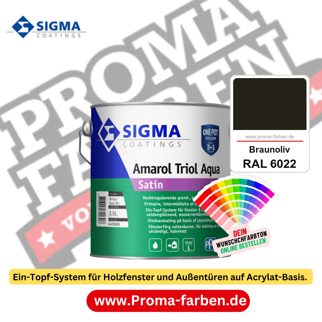 SIGMA Amarol Triol Aqua Satin kaufen bei Proma Farben RAL 6022 Braunoliv