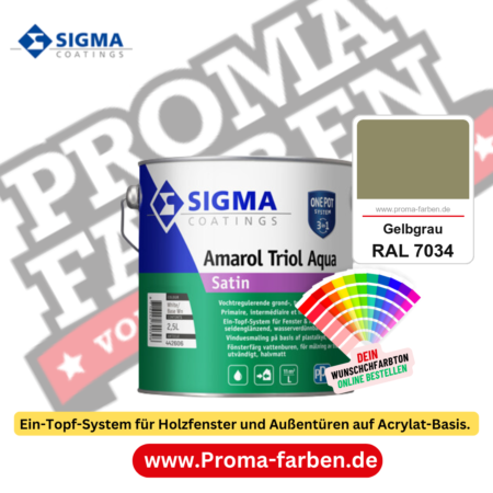 SIGMA Amarol Triol Aqua Satin kaufen bei Proma Farben RAL 7034 Gelbgrau