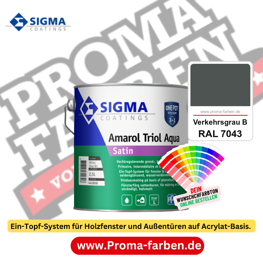 SIGMA Amarol Triol Aqua Satin kaufen bei Proma Farben RAL 7043 Verkehrsgrau B