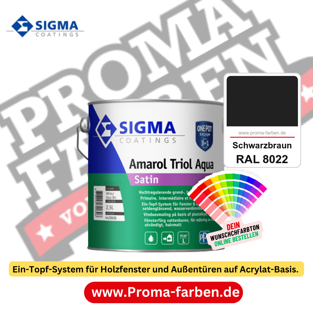 SIGMA Amarol Triol Aqua Satin kaufen bei Proma Farben RAL 8022 Schwarzbraun