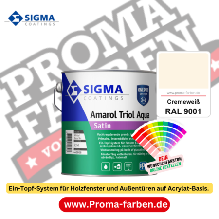 SIGMA Amarol Triol Aqua Satin kaufen bei Proma Farben RAL 9001 Cremeweiß