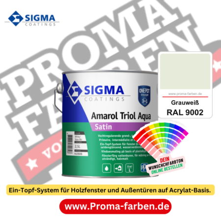 SIGMA Amarol Triol Aqua Satin kaufen bei Proma Farben RAL 9002 Grauweiß