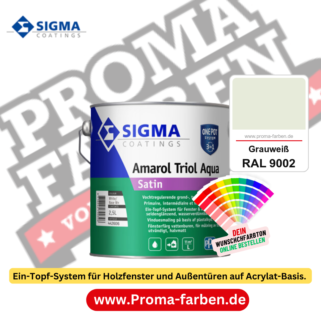 SIGMA Amarol Triol Aqua Satin kaufen bei Proma Farben RAL 9002 Grauweiß