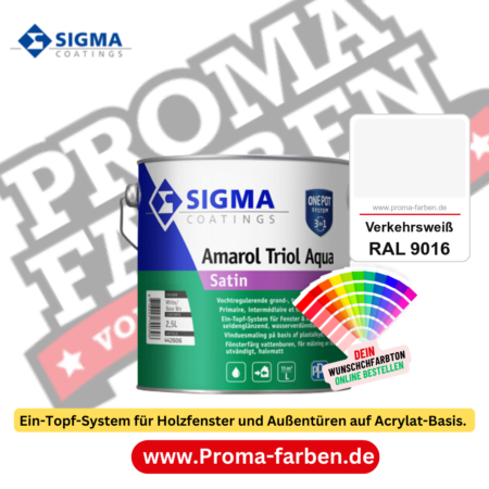 SIGMA Amarol Triol Aqua Satin kaufen bei Proma Farben RAL 9016 Verkehrsweiß
