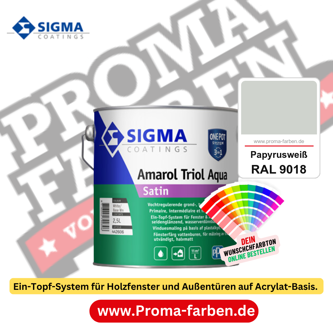 SIGMA Amarol Triol Aqua Satin kaufen bei Proma Farben RAL 9018 Papyrusweiß