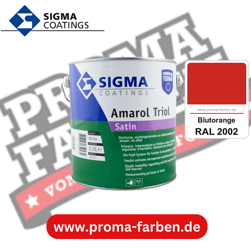 SIGMA Amarol Triol Satin Power Tech 3 kaufen bei Proma Farben RAL 2002 Blutorange