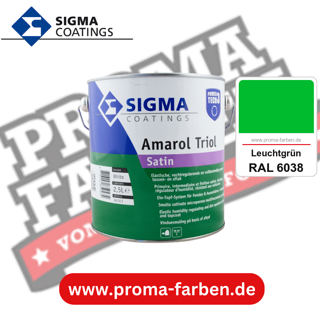 SIGMA Amarol Triol Satin Power Tech 3 kaufen bei Proma Farben RAL 6038 Leuchtgrün