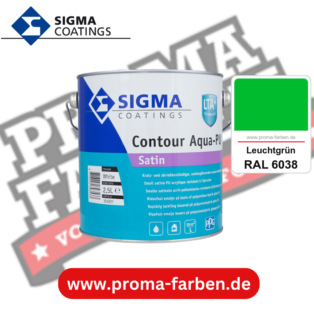 SIGMA Contour Aqua-PU Spray Satin kaufen bei Proma Farben RAL 6038 Leuchtgrün