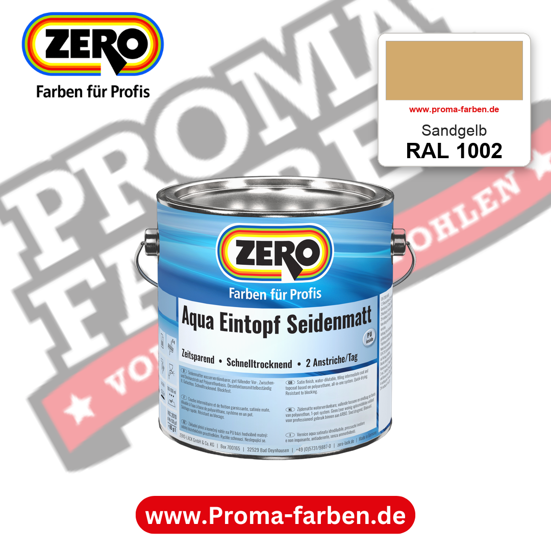 ZERO Aqua Eintopf Seidenmatt RAL 1002 Sandgelb – im ZERO-MiX-System, online kaufen bei Proma Farben