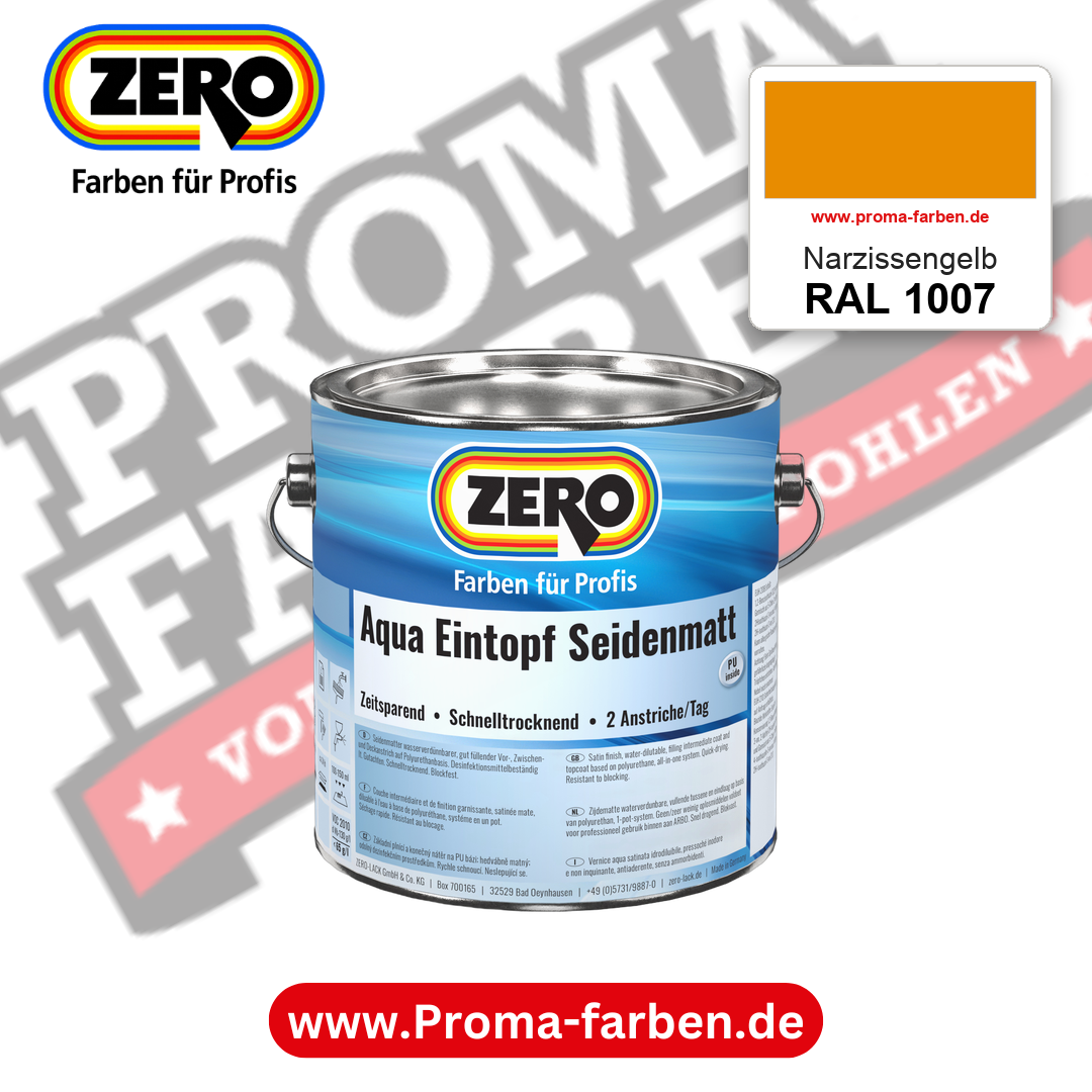 ZERO Aqua Eintopf Seidenmatt RAL 1007 Narzissengelb – im ZERO-MiX-System, online kaufen bei Proma Farben