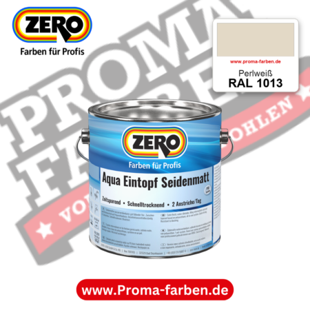 ZERO Aqua Eintopf Seidenmatt RAL 1013 Perlweiß – im ZERO-MiX-System, online kaufen bei Proma Farben