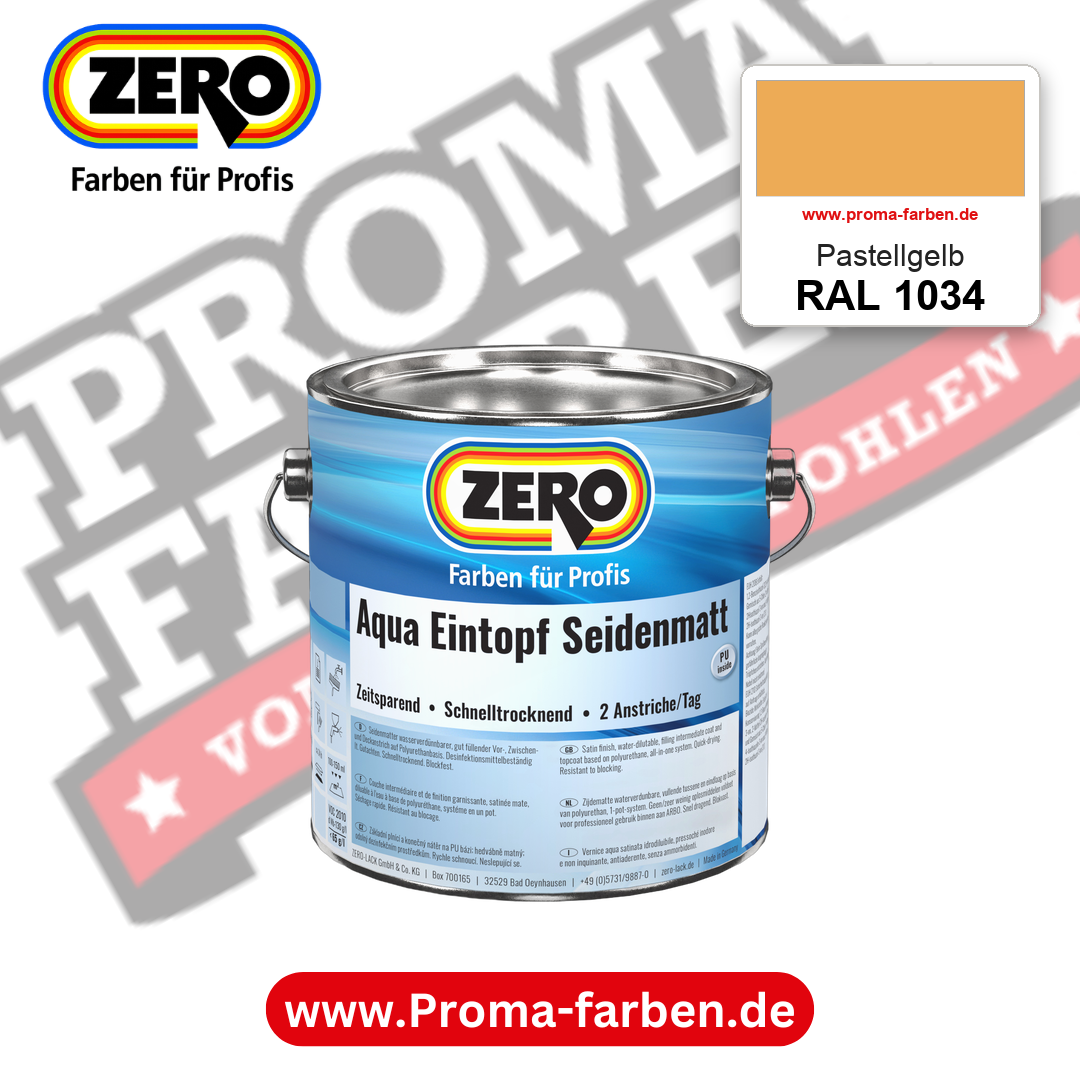 ZERO Aqua Eintopf Seidenmatt RAL 1034 Pastellgelb – im ZERO-MiX-System, online kaufen bei Proma Farben