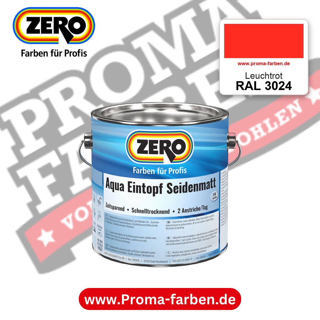 ZERO Aqua Eintopf Seidenmatt RAL 3024 Leuchtrot – im ZERO-MiX-System, online kaufen bei Proma Farben