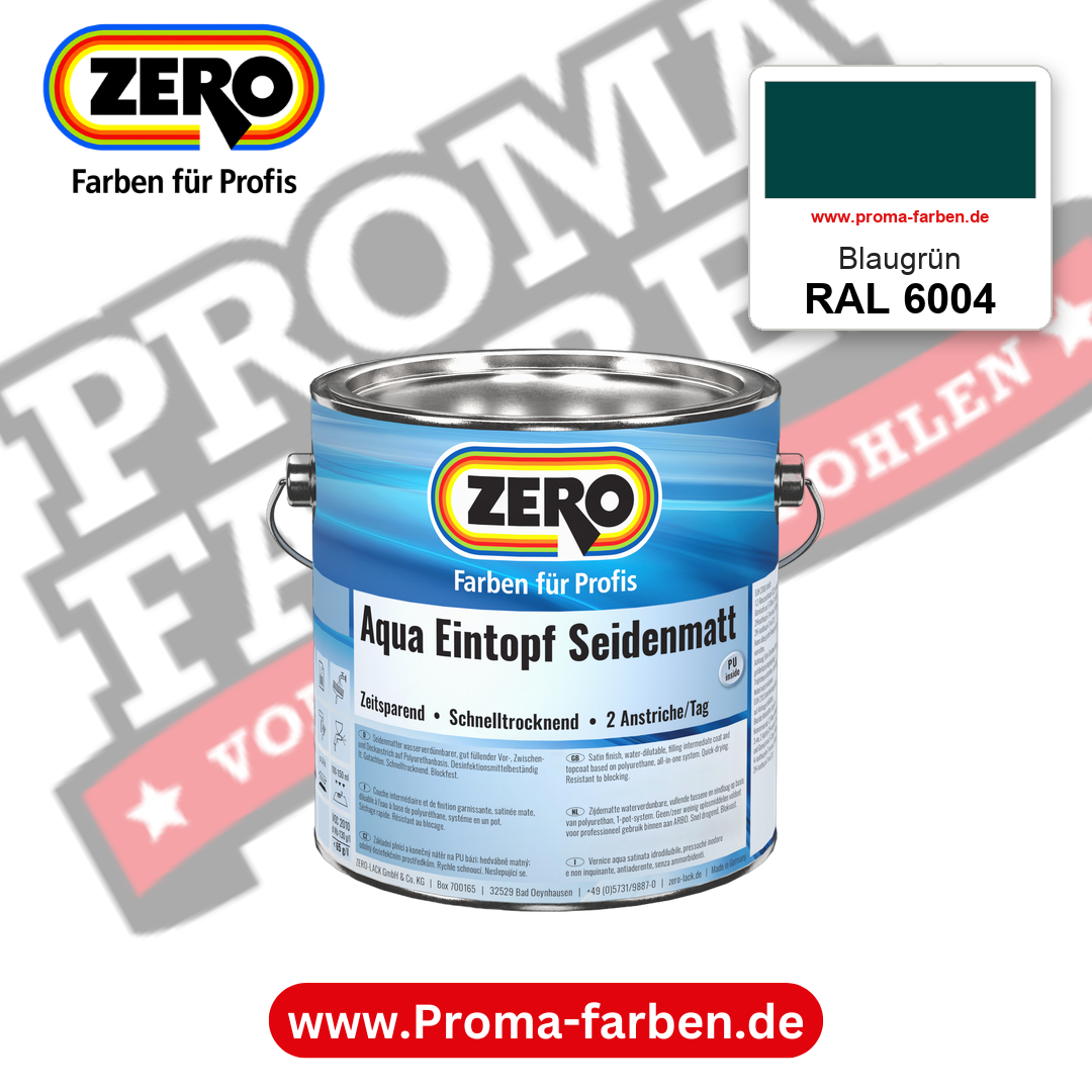ZERO Aqua Eintopf Seidenmatt RAL 6004 Blaugrün – im ZERO-MiX-System, online kaufen bei Proma Farben