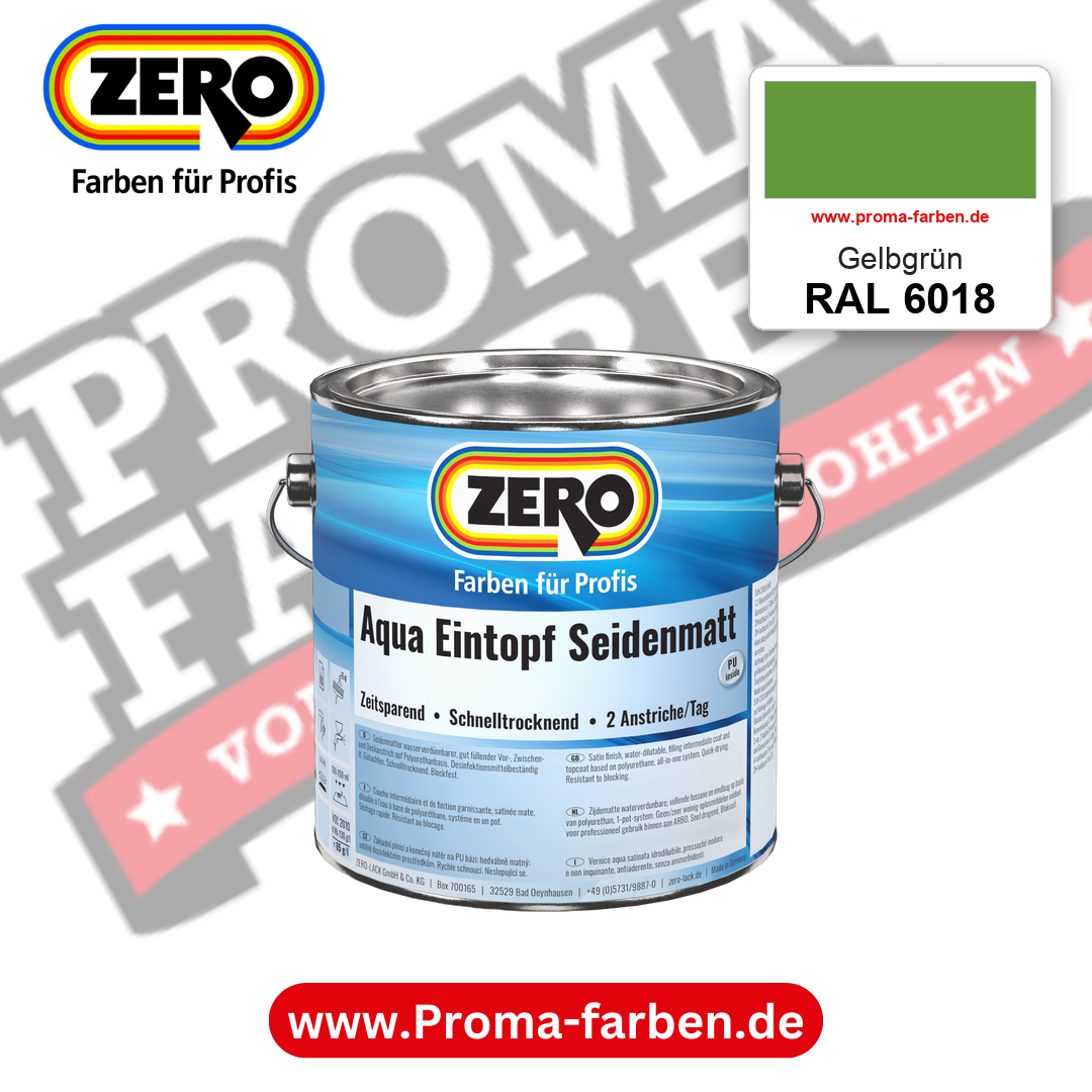 ZERO Aqua Eintopf Seidenmatt RAL 6018 Gelbgrün – im ZERO-MiX-System, online kaufen bei Proma Farben
