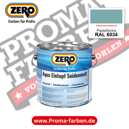 ZERO Aqua Eintopf Seidenmatt RAL 6034 Pastelltürkis – im ZERO-MiX-System, online kaufen bei Proma Farben