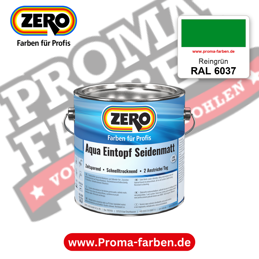 ZERO Aqua Eintopf Seidenmatt RAL 6037 Reingrün – im ZERO-MiX-System, online kaufen bei Proma Farben
