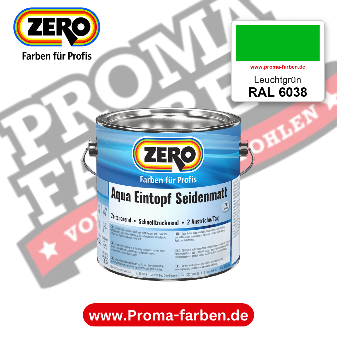 ZERO Aqua Eintopf Seidenmatt RAL 6038 Leuchtgrün – im ZERO-MiX-System, online kaufen bei Proma Farben