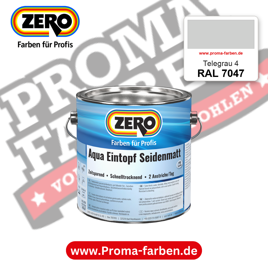 ZERO Aqua Eintopf Seidenmatt RAL 7047 Telegrau 4 – im ZERO-MiX-System, online kaufen bei Proma Farben