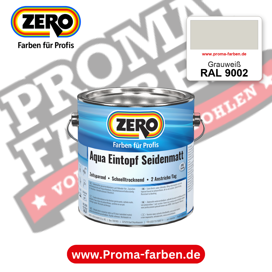 ZERO Aqua Eintopf Seidenmatt RAL 9002 Grauweiß – im ZERO-MiX-System, online kaufen bei Proma Farben
