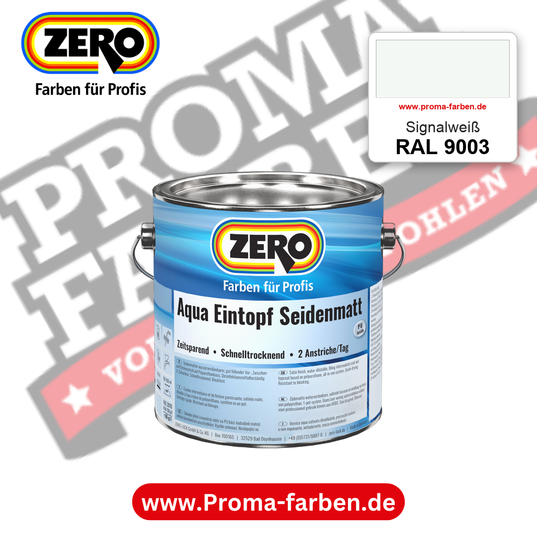 ZERO Aqua Eintopf Seidenmatt RAL 9003 Signalweiß – im ZERO-MiX-System, online kaufen bei Proma Farben