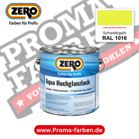 ZERO Aqua Hochglanzlack RAL 1016 Schwefelgelb – im ZERO-MiX-System, online kaufen bei Proma Farben