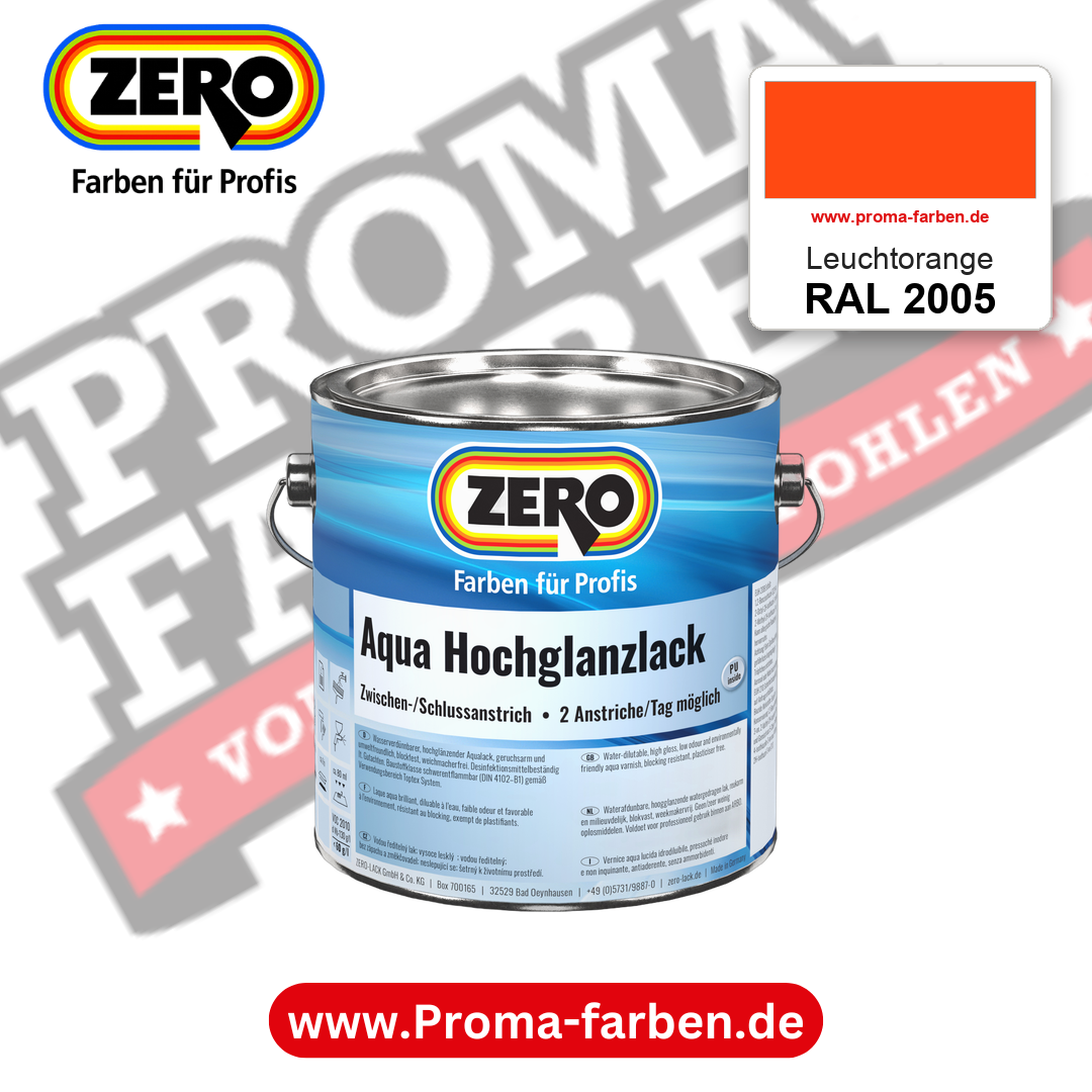 ZERO Aqua Hochglanzlack RAL 2005 Leuchtorange – im ZERO-MiX-System, online kaufen bei Proma Farben