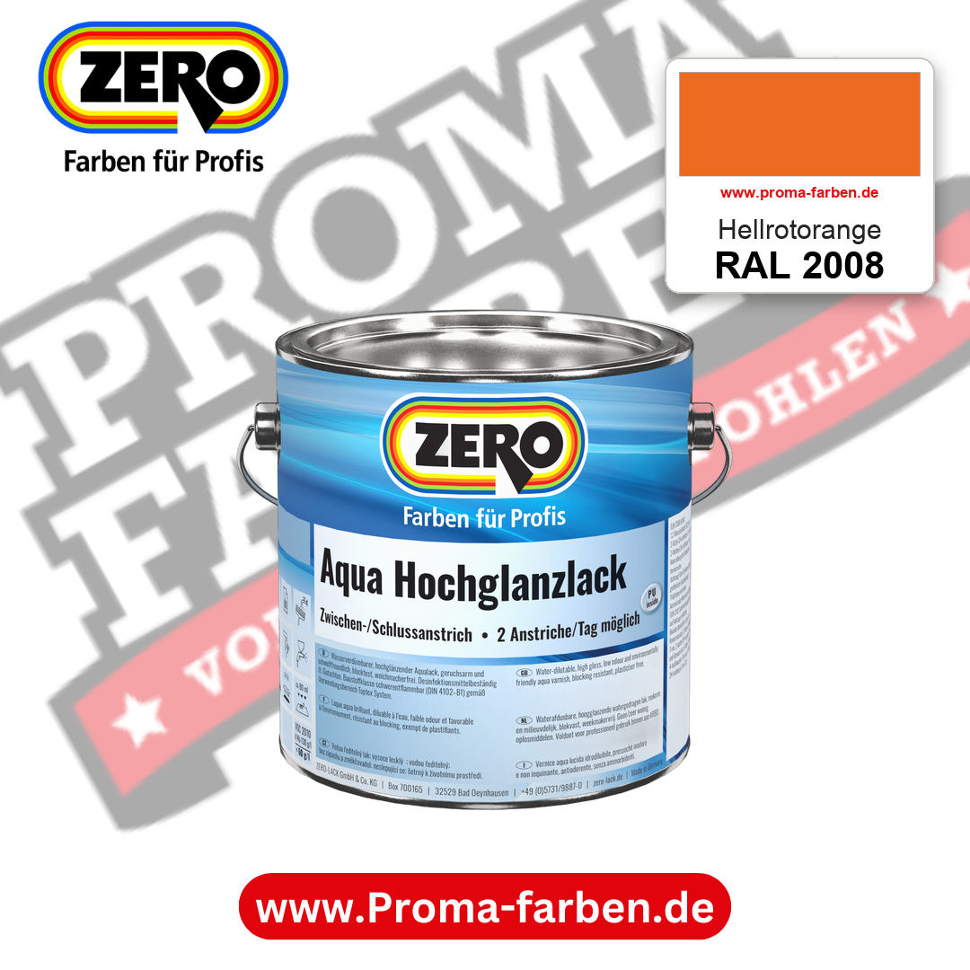 ZERO Aqua Hochglanzlack RAL 2008 Hellrotorange – im ZERO-MiX-System, online kaufen bei Proma Farben