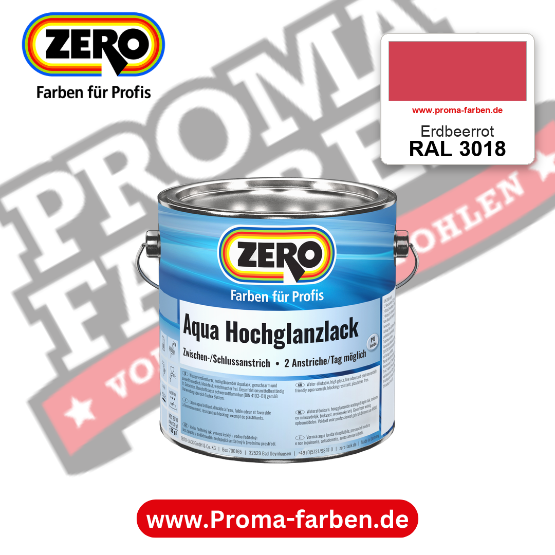 ZERO Aqua Hochglanzlack RAL 3018 Erdbeerrot – im ZERO-MiX-System, online kaufen bei Proma Farben