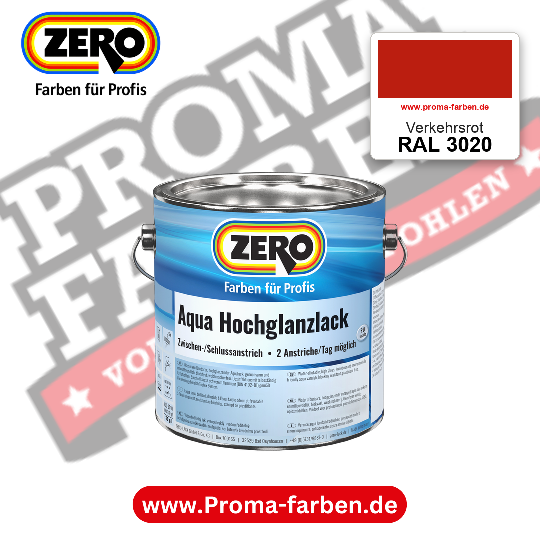 ZERO Aqua Hochglanzlack RAL 3020 Verkehrsrot – im ZERO-MiX-System, online kaufen bei Proma Farben