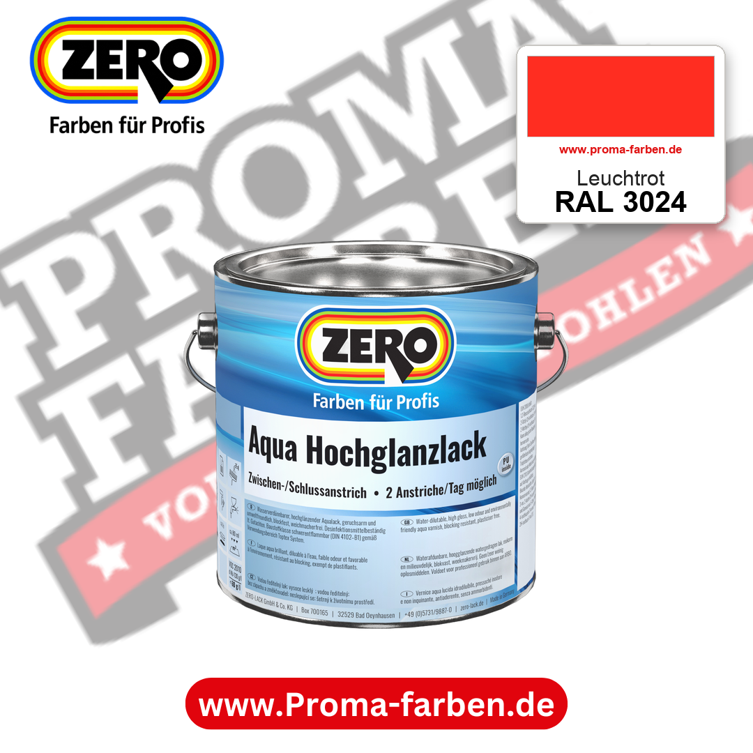 ZERO Aqua Hochglanzlack RAL 3024 Leuchtrot – im ZERO-MiX-System, online kaufen bei Proma Farben